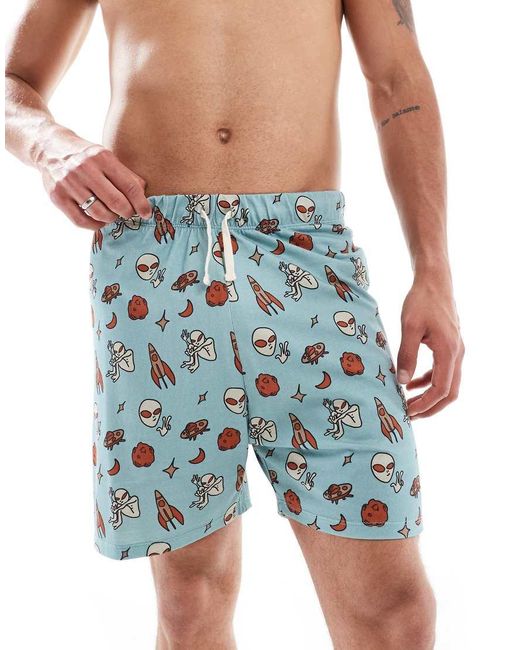 ASOS Loungeshort Met Trekkoord En Grafische Alienprint in het Blue voor heren