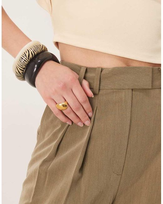 ASOS Natural Tall Tailored Wide Leg Trousers With Pleat Detail