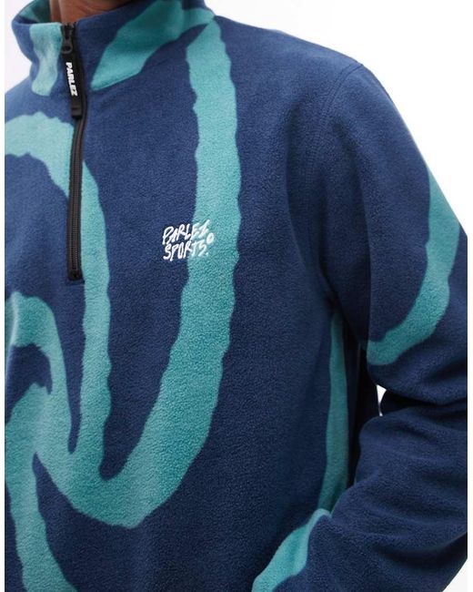 Parlez Blue Chevy Swirl Pattern 1/4 Zip Fleece for men