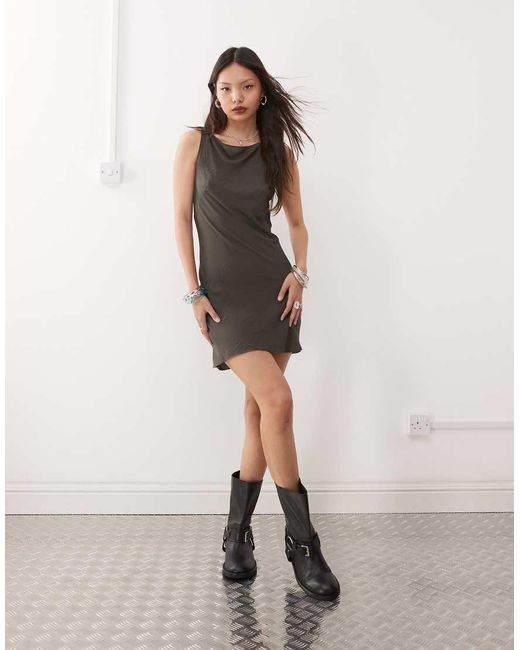 Weekday Gray Semi Sheer Boat Neck Mini Dress