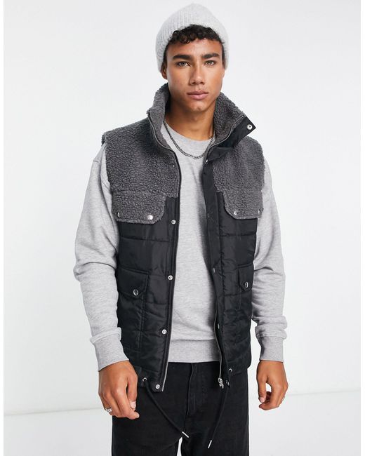 Another Influence Borg & Nylon Gilet in Gray for Men | Lyst