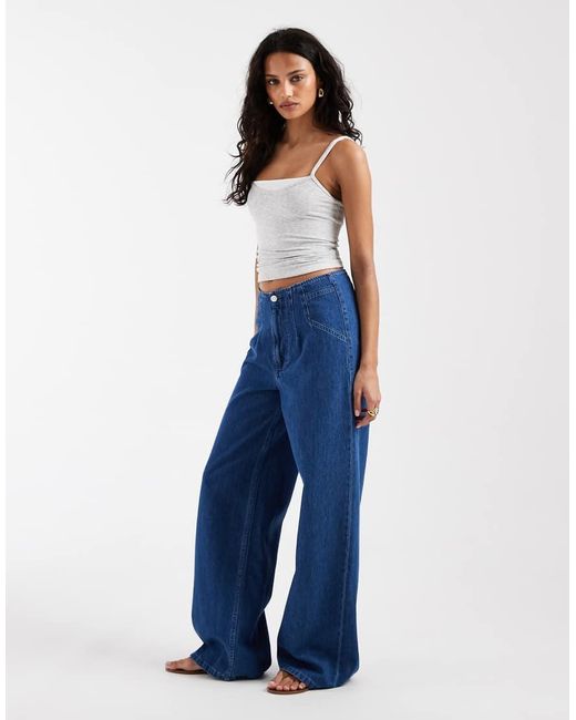 ASOS Blue High Waisted Wide Leg Jeans With Grown On Waist