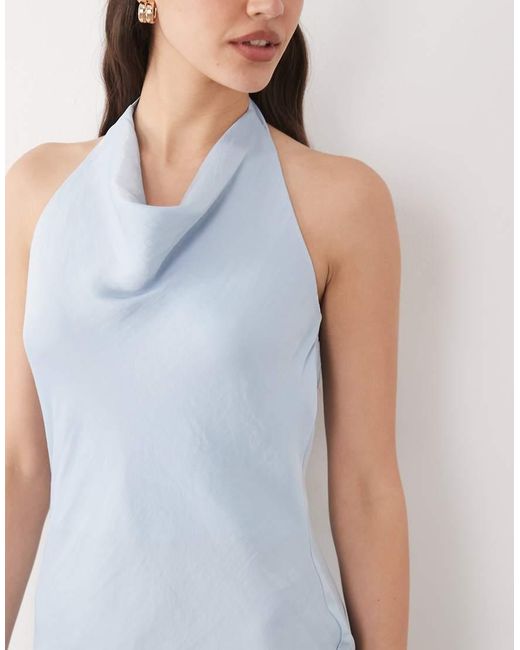 New Look Blue Halterneck Satin Mini Dress