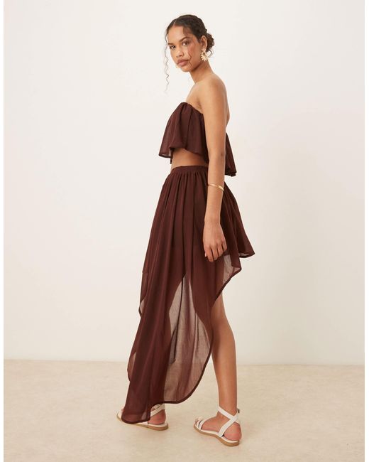 Mini-jupe d'ensemble avec ourlet asymétrique à volants - chocolat ASOS en coloris Brown