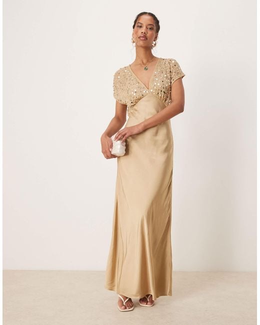 Never Fully Dressed Natural Embellished 2-In-1 Contrast Slip Dress