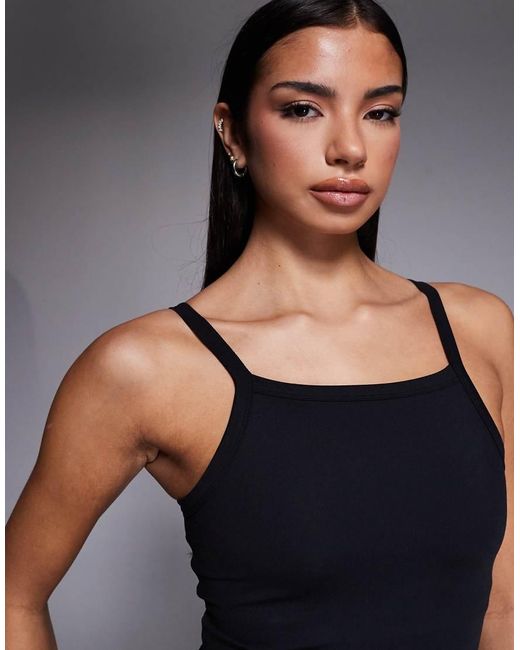 4505 Blue High Neck 90s Cami With Inner Bra And Removable Padding