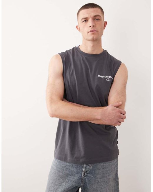 Only & Sons Gray Oversized Vest With Mirrorball Back Print for men