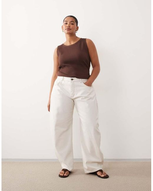ARRANGE Brown Curve Ribbed Tank Top With Raw Cotton Trim Chocolate