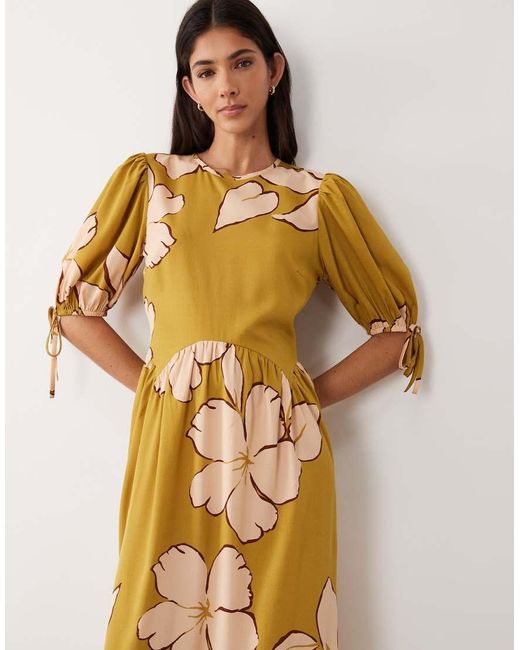 Wednesday's Girl Metallic Tie Sleeve Floral Midaxi Smock Dress