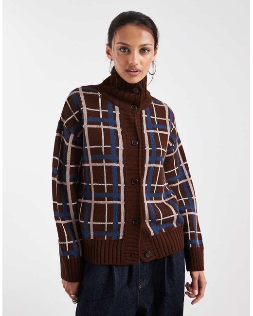 Collusion Brown Funnel Neck Cardigan