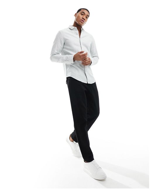 Wedding - chemise habillée en lin avec col rond - menthe ASOS pour homme en coloris White