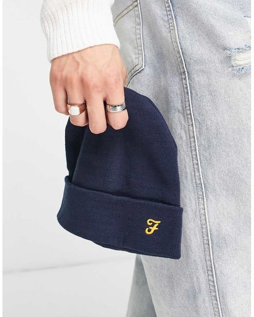 Farah Blue Logo Beanie Hat for men