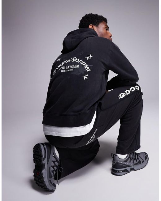 Good For Nothing Blue Space Dye Hoodie With Sleeve And Back Print for men