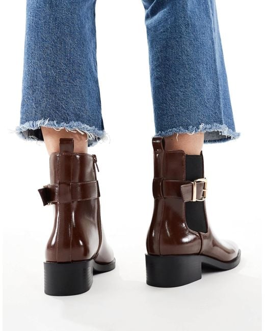 Schuh Blue Cadie Buckle Detailing Heeled Chelsea Boots