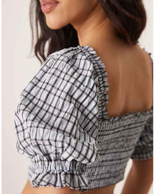 ASOS Natural Shirred Seersucker Square Neck Puff Sleeve Top Co-ord