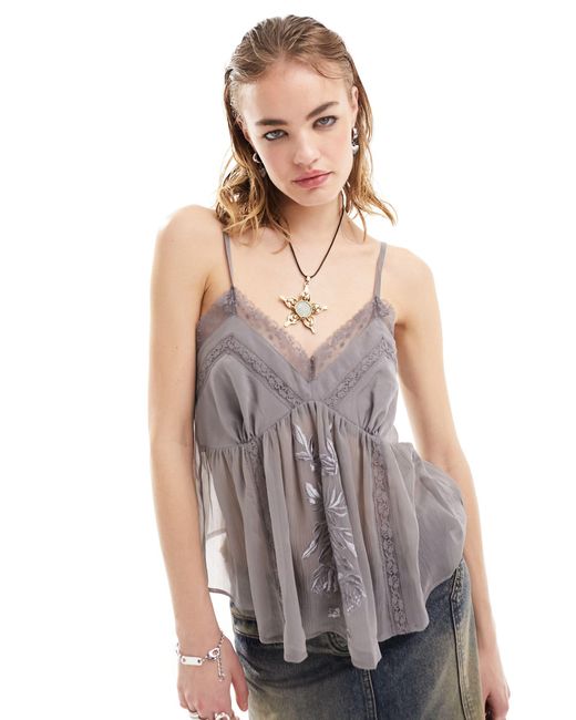 Reclaimed (vintage) Gray Lingerie Cami Top