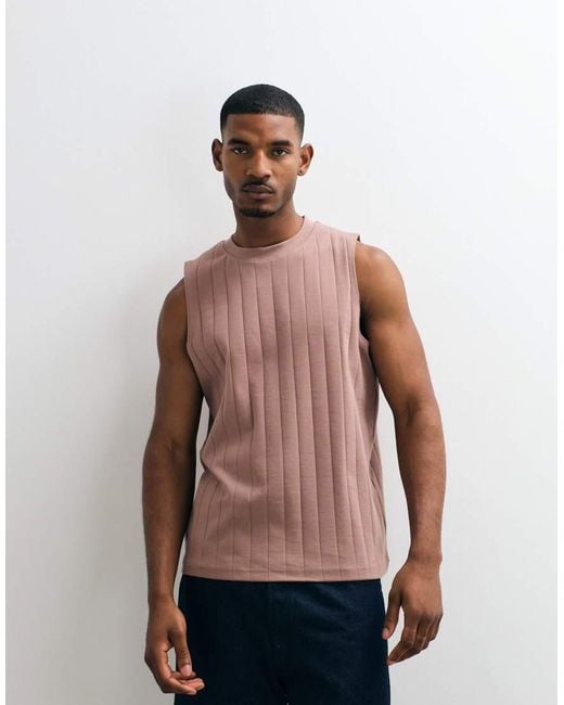 ASOS Blue Oversized Wide Rib Tank for men