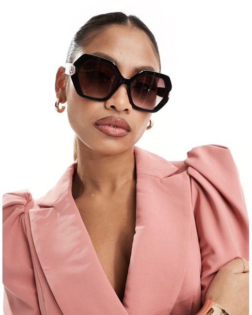 Authie - occhiali da sole oversize rotondi anni '70 neri di ALDO in Pink