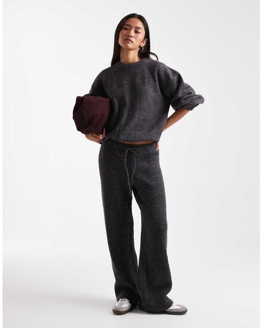 Pantalones Grises De Pernera Ancha De Punto Acanalado De (Parte De Un Conjunto) ASOS de color Black