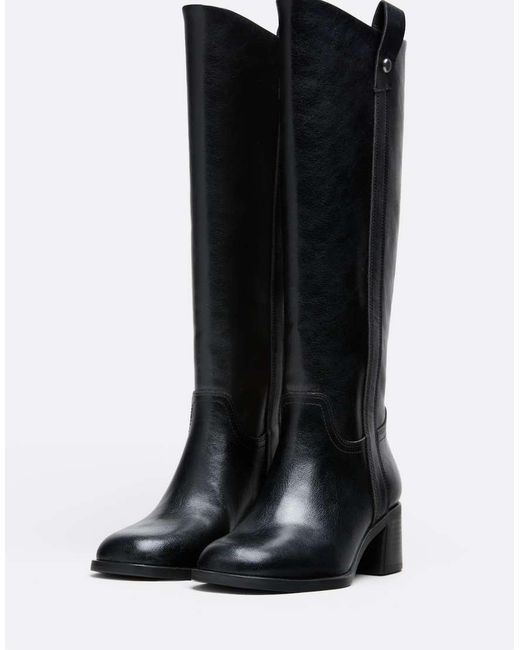 Stradivarius Black Equestrian Block Heel Boots