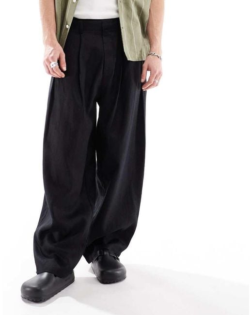 Bershka Black 100% Linen Tailored Trouser for men
