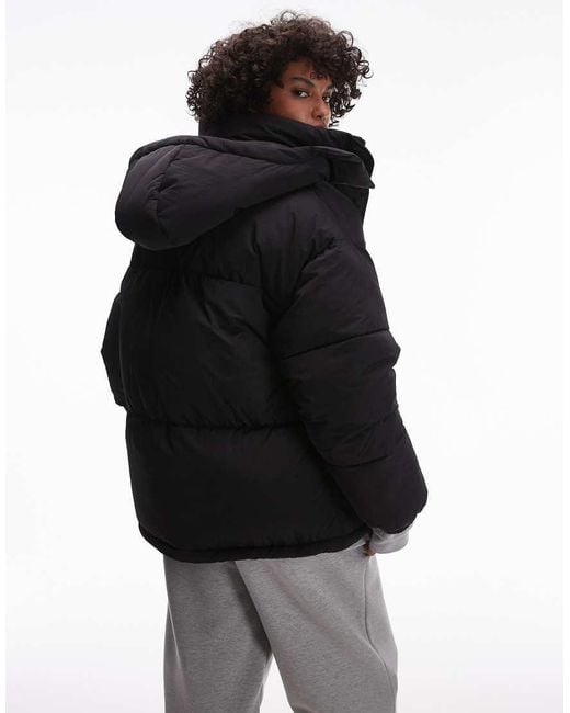 TOPSHOP Black Puffer Jacket With Hood
