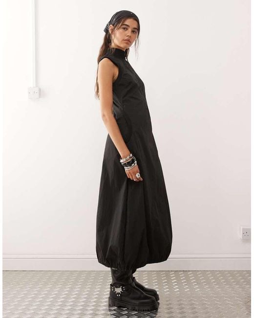 Collusion Black High Neck Tech Midi Dress