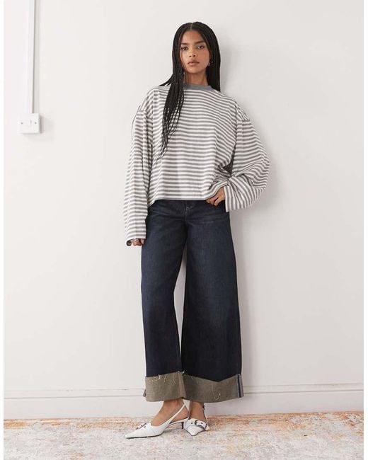 Lioness Gray Bloom Cotton Blend Long Sleeve Crew Neck Boxy T-shirt Co-ord
