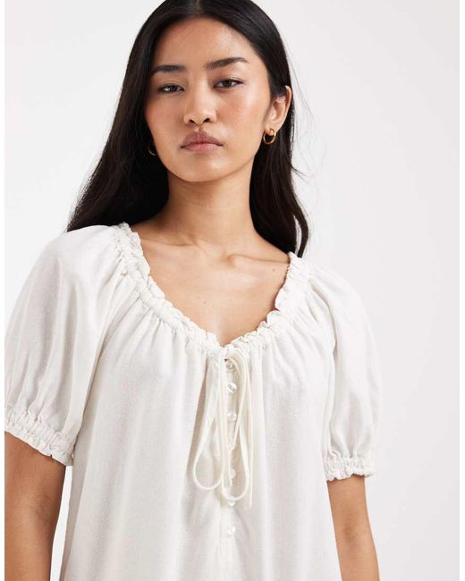 ONLY White Linen Blend Dropped Hem Mini Dress