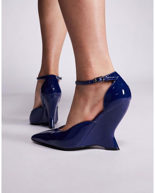 Public Desire Blue Mannequin Wedge Heel Pointed Shoes