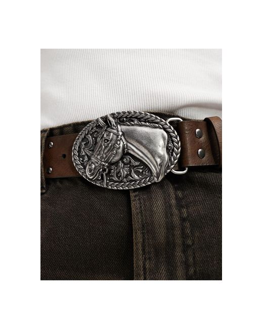 ASOS White Faux Leather Belt With Western Buckle And Stud Detail for men
