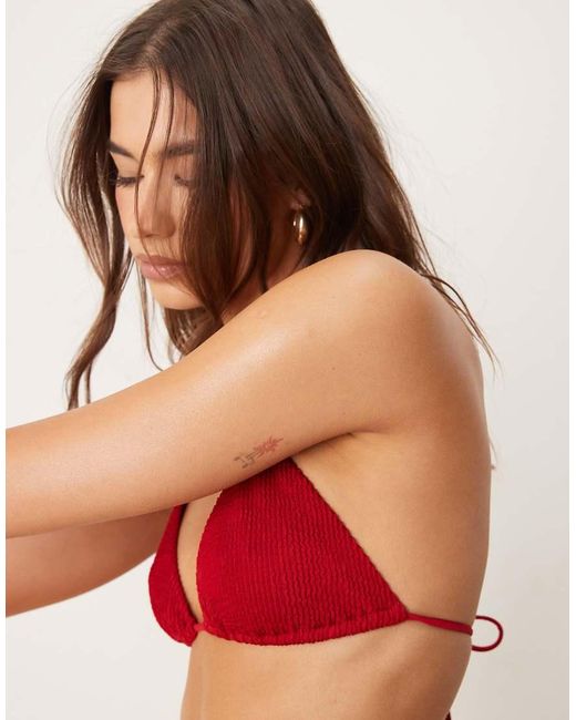 Free Society Red Crinkle Triangle Bikini Top