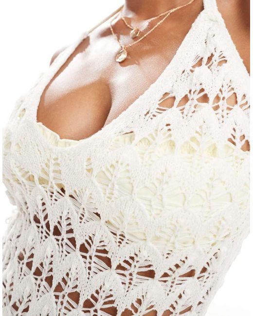 Miss Selfridge White Open Crochet Halterneck Mini Dress