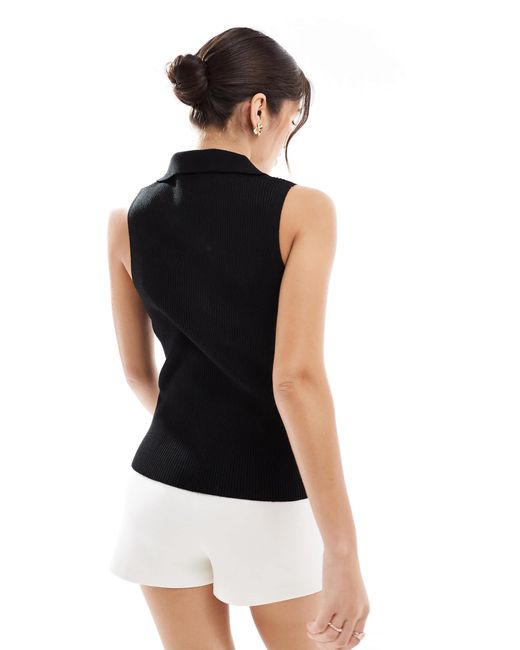 ASOS Black Ribbed Collared Knitted Top