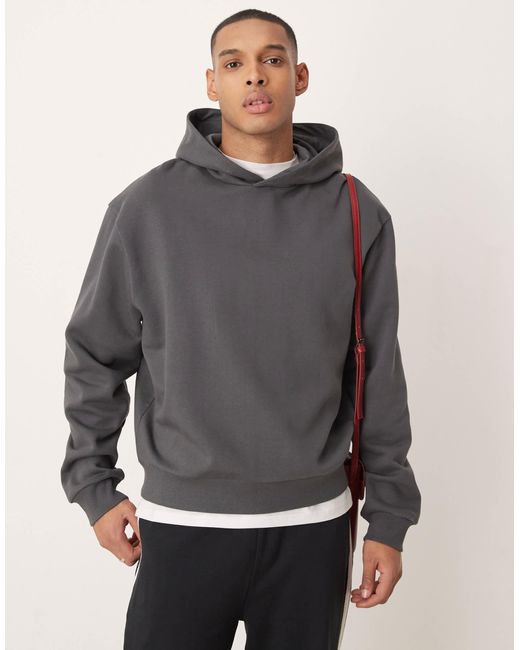 ASOS Gray Oversized Boxy Hoodie With Back Print for men