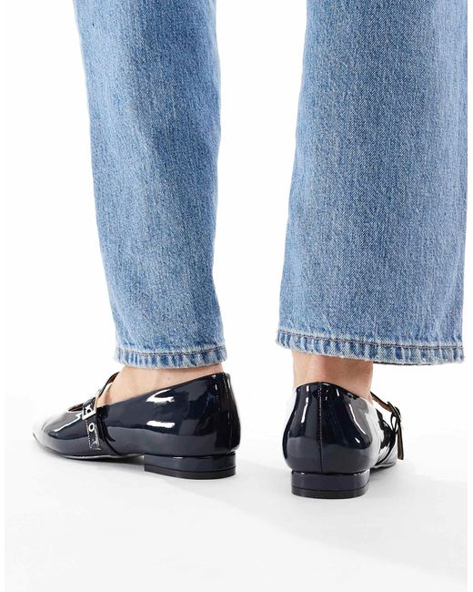 SEQWL Wide Fit Blue Jordan Pointed Toe Balelt Flats