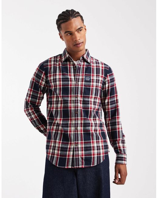 Superdry – langärmliges holzfällerhemd aus baumwolle in Red für Herren
