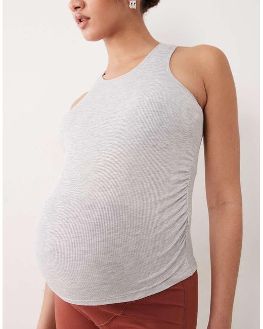 4505 White Maternity Lightweight Ribbed Racer Vest With Inner Bra And Removeable Padding