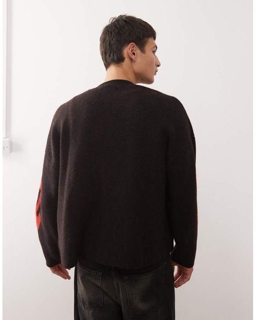 Weekday Black Wool Blend Oversized Cardigan With Flame Graphic for men