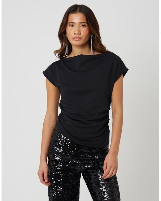 Brave Soul Black Jersey Off The Shoulder Top With Ruching Detail