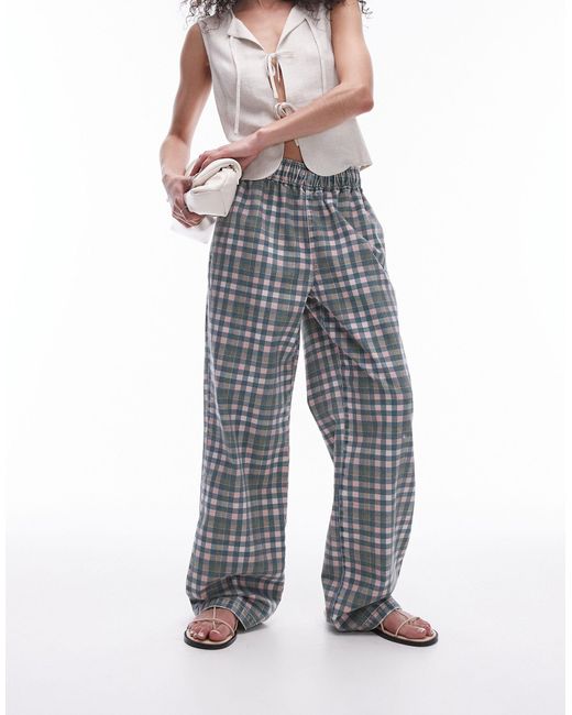 TOPSHOP Gray Check Pull On Trouser