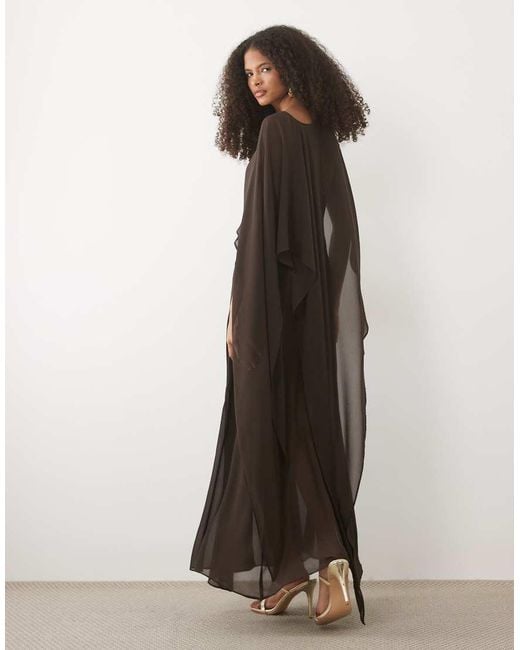 Forever New Brown Cape Sleeve Maxi Dress