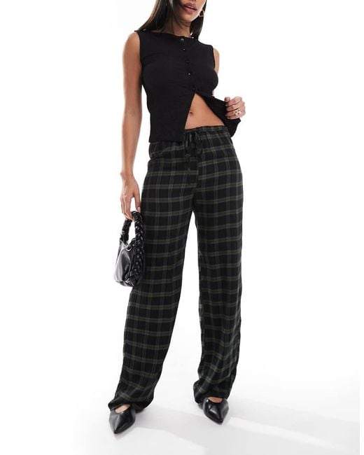 Pull&Bear Black Wide Leg Tartan Check Pants