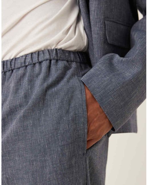 ASOS Blue Wide Leg Linen Suit Trousers for men
