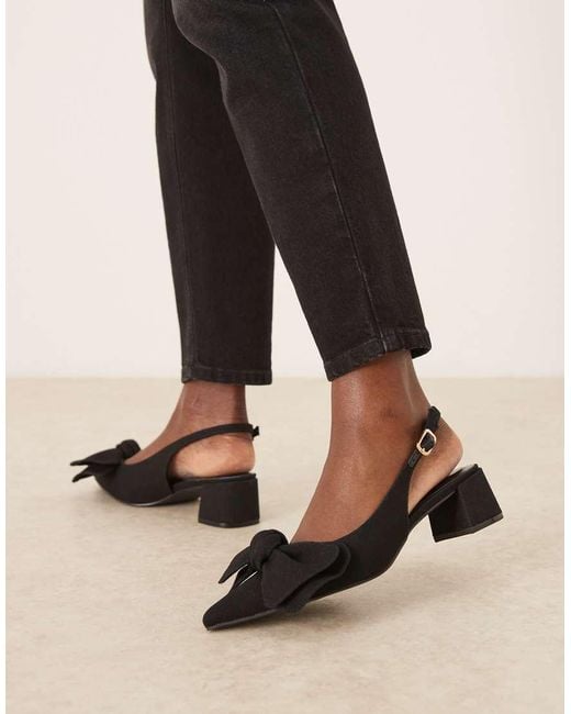 ASOS Black Symbol Bow Slingback Mid Block Heeled Shoes