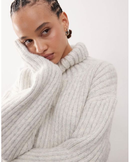 Weekday White Elvine Chunky Knit Turtle Neck Jumper