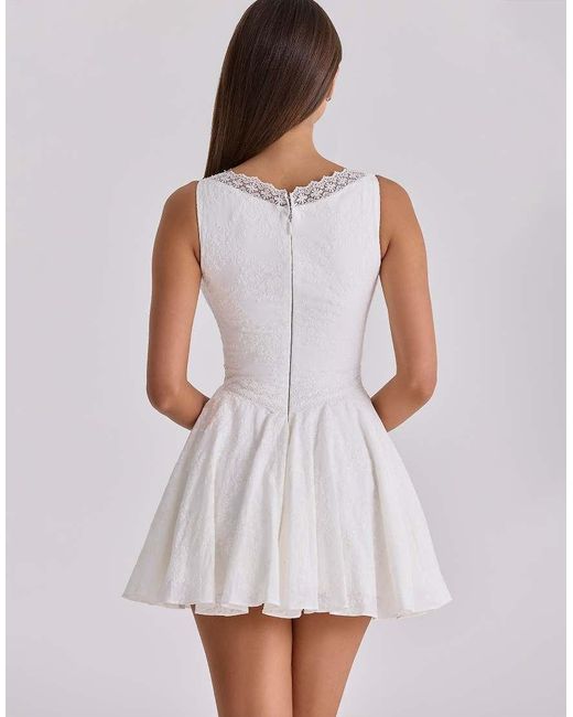 House Of Cb White Scarlett Embroidered Cotton Lace Trim Mini Dress