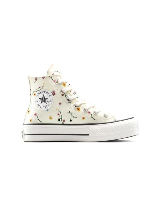 Zapatillas De Deporte Color Crema Con Flores Bordadas Y Plataforma Chuck Taylor All Star Lift Hi De Converse de color White