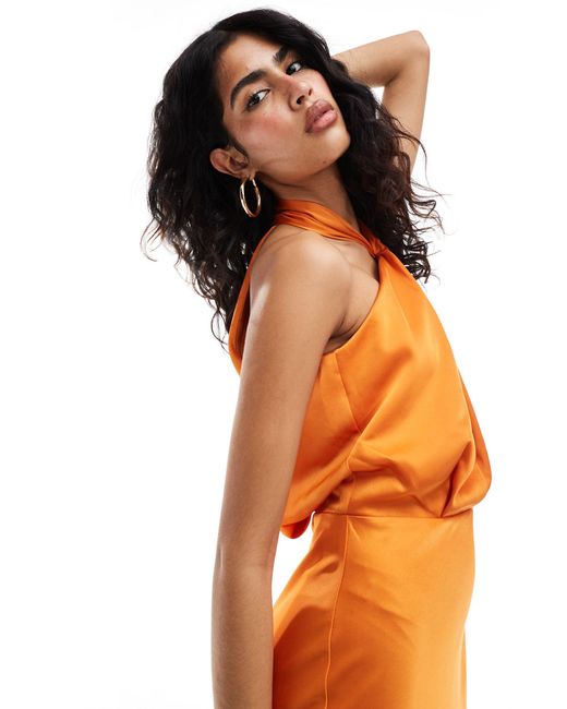 Style Cheat Orange Halterneck Satin Maxi Dress