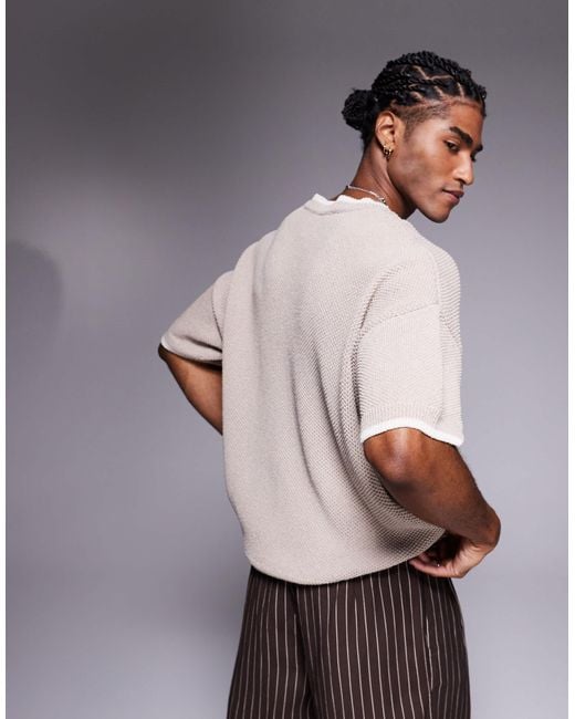 ASOS Gray Oversized Boxy Fit Knitted Pique Crew Neck T-shirt for men
